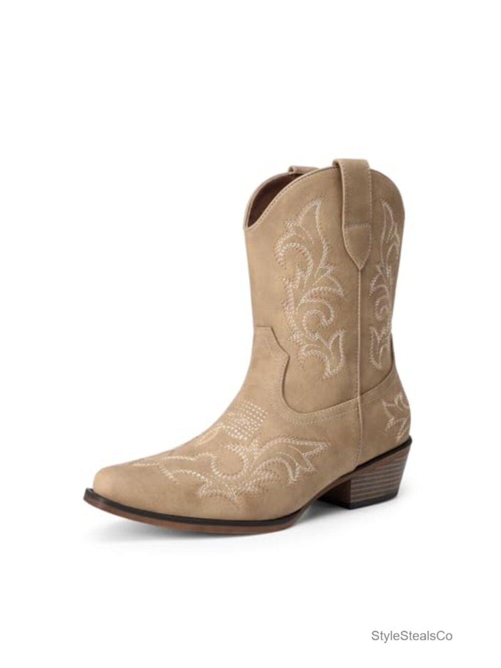 Cowboy Cowgirl Western Ankle Boots with Feather Embroidery